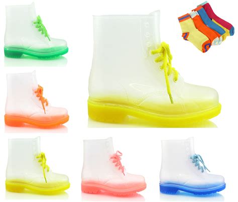 Ladies Womens Flat Clear Jellie Jelly Wellies Low Ankle Rain Boots