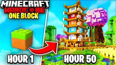 I Survived 50 Hours In LEGO ONE BLOCK SKYBLOCK In Minecraft Hardcore