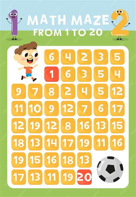 Premium Vector Numbers 1 To 20 Maze Game Math Maze Game For Kids