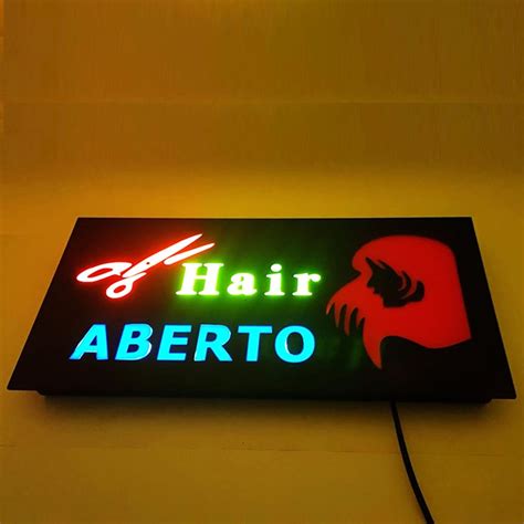 Placa Cabeleireiro Barbearia Letreiro Luminoso Neon Painel Led