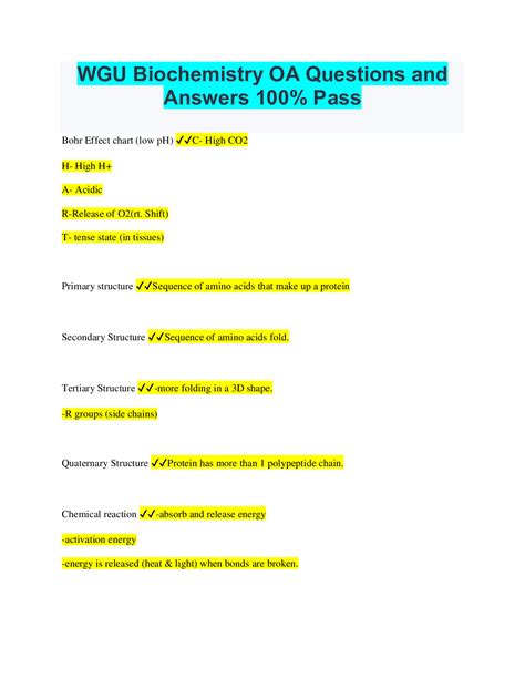 Wgu Biochemistry Oa Questions And Answers Pass Browsegrades