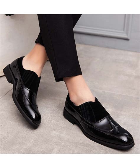 Black Retro Sewed Effect Leather Slip On Dress Shoe Mens Dress Shoes Online 1870ms