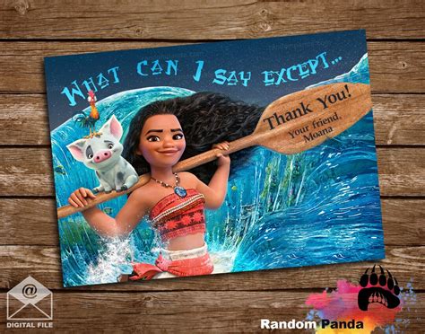 Digital Delivery Moana Thank You Card Moana And Pig Thank You Note Etsy