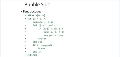 Solved Bubble Sort Pseudocode Array A O N For I Chegg