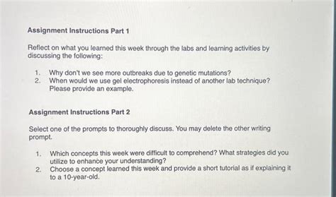 Solved Assignment Instructions Part Reflect On What You Chegg