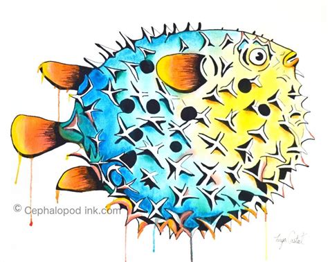 Amazon.com: Pufferfish Art Print from Watercolor Painting: Handmade