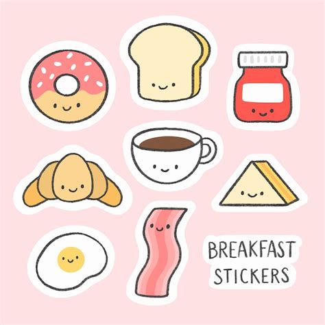 Cute Breakfast Sticker Hand Drawn Cartoon Collection Premium Vector Be