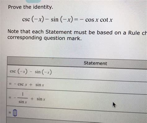 Solved Prove The Identity Csc X Sin X Cos X Cot X Chegg