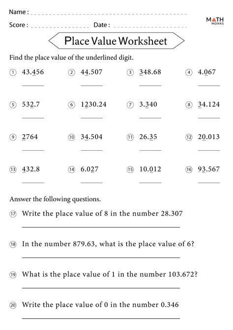 5th Grade Place Value Worksheets With Answer Key