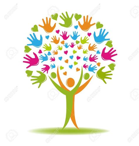 Tree With Hands And Hearts Figures Logo Vector Royalty Free Cliparts