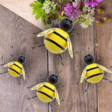 Metal Bee Decor Bumble Garden Accents D Honey Wall Ornament Lawn Yard