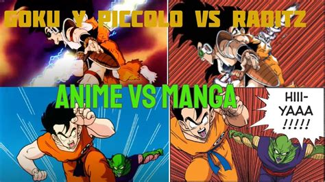 Goku Y Piccolo Vs Raditz Comparacion Dbz Manga Vs Anime Youtube