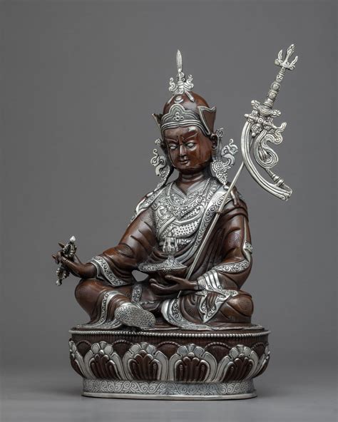 Buddha Guru Rinpoche Statue | Traditional Tibetan Art Plated with Silv