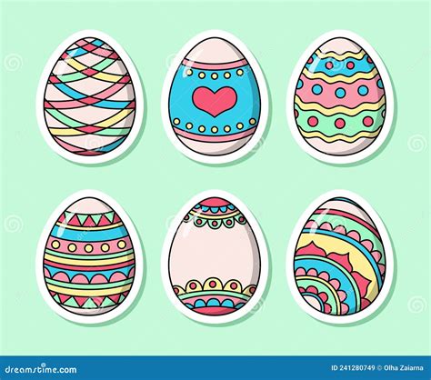 Pegatinas De Huevos De Pascua De Dibujos Animados Vectoriales Colorida