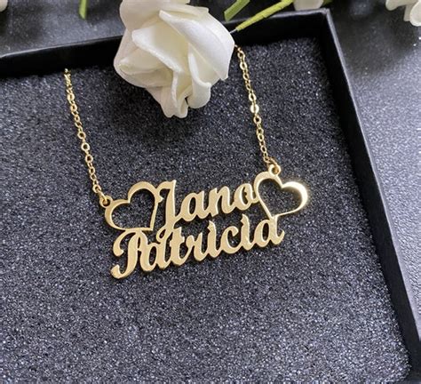 Two Name Necklace Couple Name Necklace Couple Name Heart Etsy