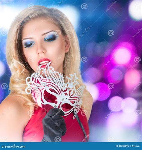 Beautiful Young Woman In Venetian Carnival Mask Stock Image Image Of