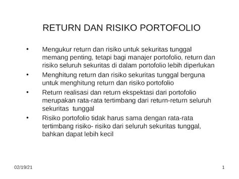 PPT RETURN DAN RISIKO PORTOFOLIO Ppt DOKUMEN TIPS