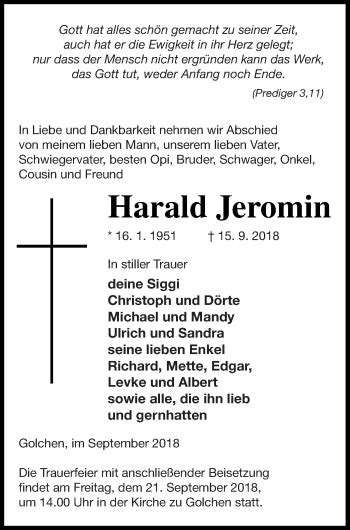 Traueranzeigen Von Harald Jeromin Trauer Nordkurier