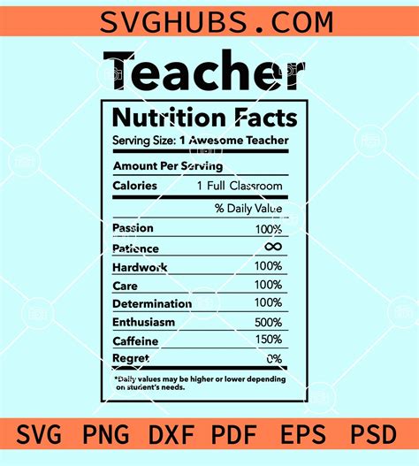 Teacher Nutrition Facts Svg Teacher Shirt Svg Gift For Hair Teacher