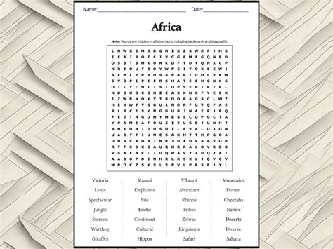 Africa Word Search Puzzle Worksheet Activity Teaching Resources