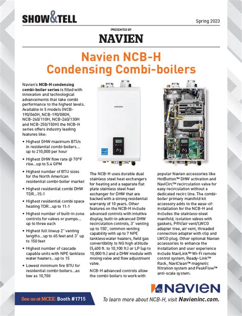 Navien Ncb H Condensing Combi Boilers Hpac Magazinehpac Magazine