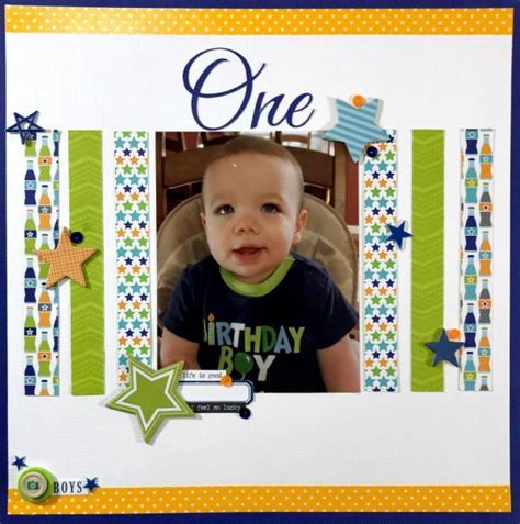 Happy 1st Birthday Boy Scrapbook Layout Baby Boy Scrapbook Birthday