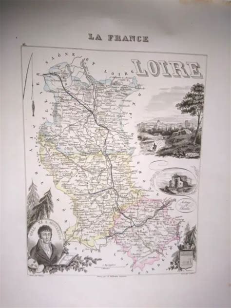 ANCIEN CARTE GEOGRAPHIQUE DU LOIRE FRANCE PAR M VUILLEMIN 19 siècles