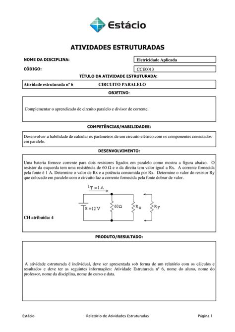 Atividade Estruturada Eletricidade Aplicada Pdf