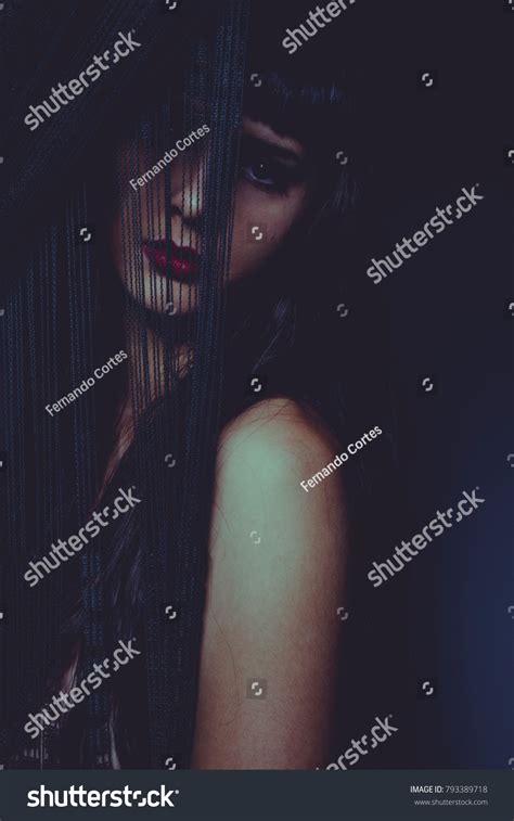 Nude Brunette Woman Behind Curtain Black Stock Photo 793389718 Shutterstock