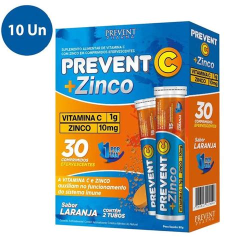 Kit 10 Prevent Vitamina C Zinco 10mg Efervescente 30 Comprimidos