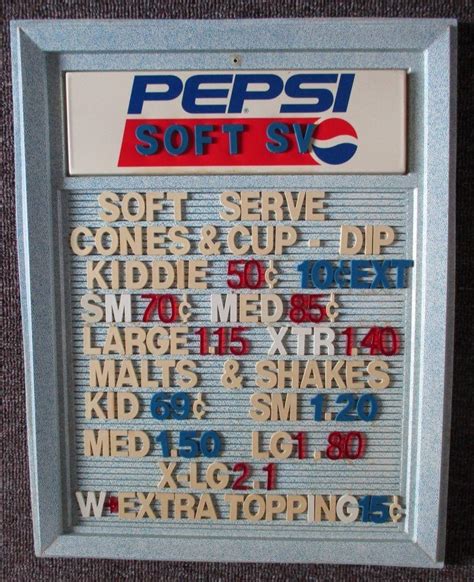 Vintage Pepsi Cola Menu Board Signcool 1865067513