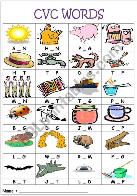 Cvc Words Medial Sounds Esl Worksheet By Gdinca