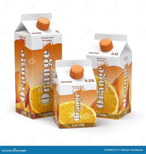 Orange Juice Carton Cardboard Box Pack Isolated On White Background Stock Illustration