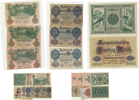 Deutschland Lot Reichs Banknoten 8 Stück verschieden von 1906 1920