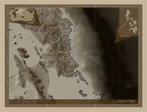 Eastern Samar Philippines Sepia Labelled Points Of Cities Stock