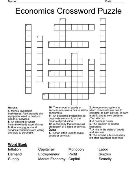 Economics Crossword Puzzle Wordmint