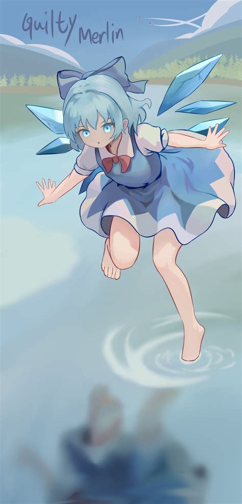 Safebooru 1girl Absurdres Barefoot Blue Bow Blue Dress Blue Eyes Blue Hair Blue Sky Bow Bowtie