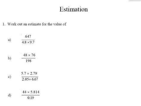 Gcse Maths Estimation Worksheet Teaching Resources Worksheets Library