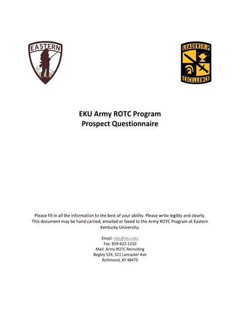 Fillable Online Armyrotc Eku Eku Army Rotc Program Prospect