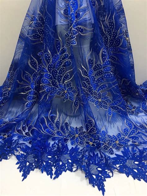 Beautifical French Net Lace Fabric Royal Blue Lace Fabric Embroidered