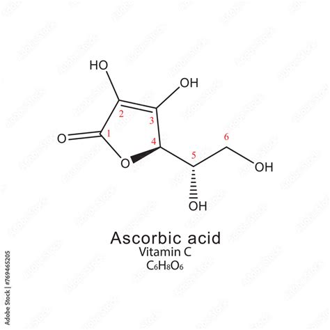 Vecteur Stock Ascorbic Acid Skeletal Formula With Carbon Numbering