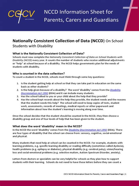 nccd information sheet parents