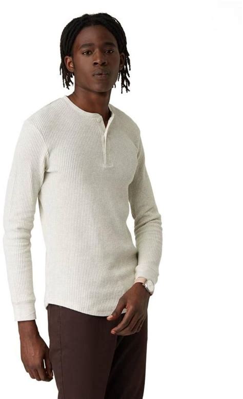 Frank Oak Long Sleeve Waffle Knit Henley In Off White Heather