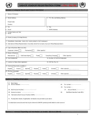 Fillable Online Supply Unhcregypt UNHCR VENDOR REGISTRATION FORM Rev