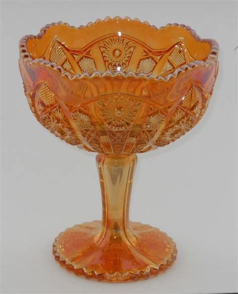 Imperial Octagon Marigold Carnival Glass Compote Candy Dish