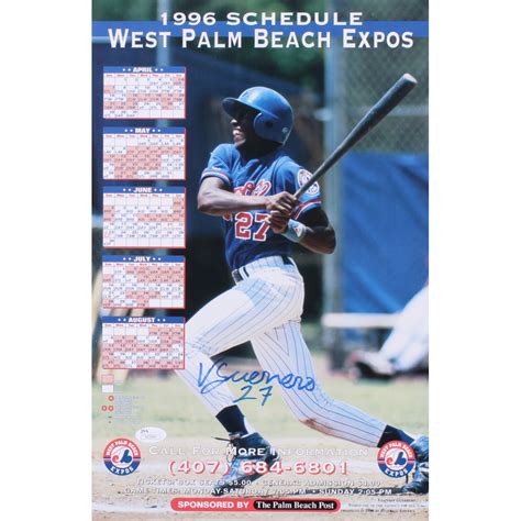 Vladimir Guerrero Signed Expos 1996 Schedule 11x17 Photo JSA COA