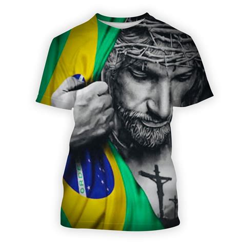 Jesus Cristo Camisetas Estampa 3D Camiseta Brasil Camisa De Verão