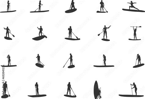 Paddleboarding Silhouettes Woman Paddleboard Silhouette Paddleboard