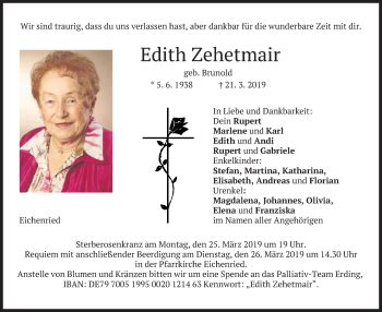 Traueranzeigen Von Edith Zehetmair Trauer Merkur De