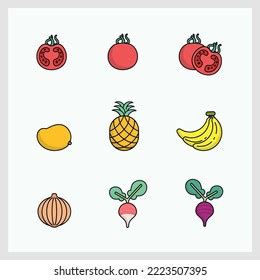 Vegetables Fruits Icon Set Vector Illustration Stock Vector Royalty